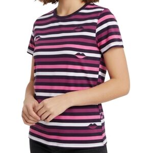 Kate Spade Striped Pink & Purple Lips Graphic Tee Size S